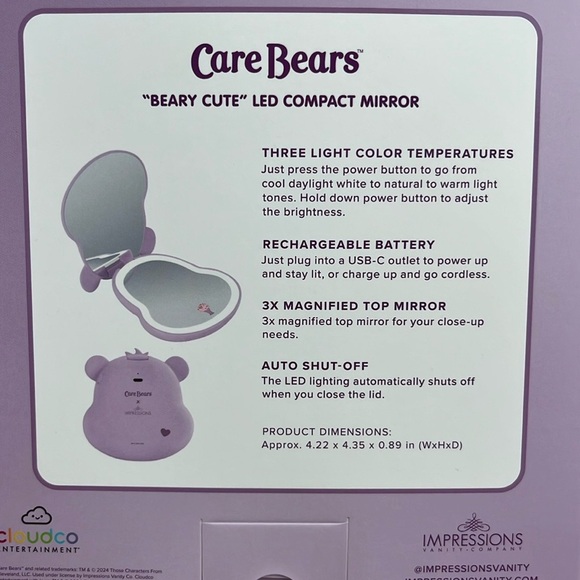 🆕 Care Bears LED Compact Mirror “Beary Cute” Purple 3X Magnified Rechargeable - Picture 2 of 5